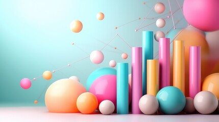 Poster - Vibrant Geometric Shapes and Pastel Spheres Abstract Digital Background