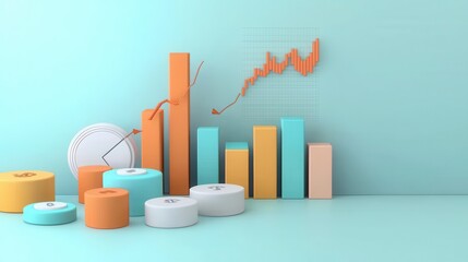 Poster - Vibrant Geometric Shapes in Pastel Hues Represent Analytical Data and Business Concepts