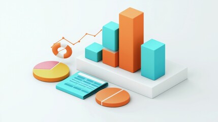 Poster - Colorful 3D Isometric Data Visualization Charts and Graphs for Business Analytics and Financial Insights
