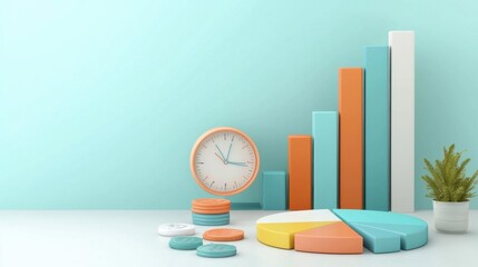 Poster - Financial Growth Tracking with Colored Graphs and Charts on Desk
