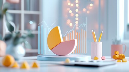 Poster - Colorful Business Analytics and Data Visualization on Desk with Digital Display