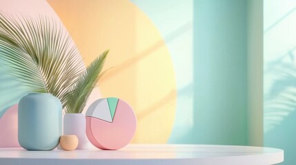 Poster - Minimalist Abstract Geometric Floral Composition with Pastel Shades in Modern Interior