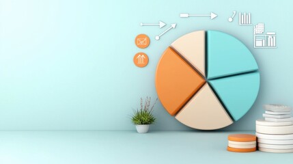 Poster - Colorful Pie Chart with Business Analytics Data and Infographic Elements on Blue Background