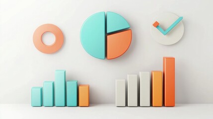 Poster - Flat Geometric 3D Data Visualization Charts and Graphs on Minimal White Desktop