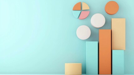 Poster - Pastel Geometric Abstract Minimal Shapes Composition with Cubes and Spheres