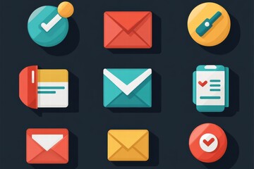 Poster - Flat icons collection for web design featuring communication elements and utilities