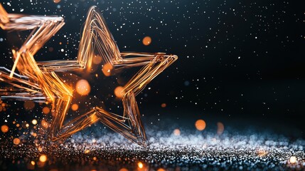 Poster - Shimmering Gold Star on Dark Background with Glitter Particles