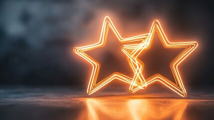 Poster - Glowing Neon Star Shaped Lights in Dramatic Dark Backdrop for Futuristic Glamorous or Techno Inspired Visuals