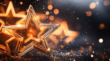 Poster - Dazzling Golden Stars with Glittery Sparkles on a Festive Holiday Background
