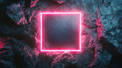 Poster - Neon Infused Geometric Frame Illuminating Surreal Cave Environment
