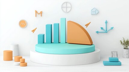 Poster - Minimalist Abstract 3D Data Visualization Infographic Concept with Geometric Shapes and Graphs