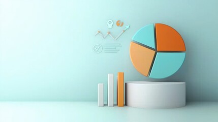 Poster - Vibrant Pie Chart and Infographic Elements on Pastel Green Background with Data Analytics and Business Concepts