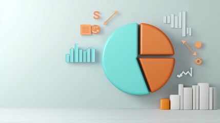 Poster - Colorful Pie Chart and Infographic Elements on Plain Background Symbolizing Data Analytics and Business Insights