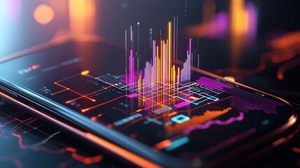 Poster - Futuristic Neon Infographic Dashboard with Dynamic Financial Data Visualization