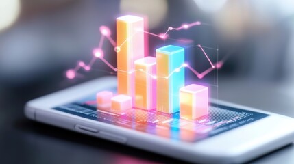 Poster - Mobile Digital Finance Data Visualization Holographic Infographic Charts and Graphs