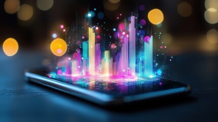 Poster - Glowing Holographic City Skyline with Futuristic Digital Data Visualization