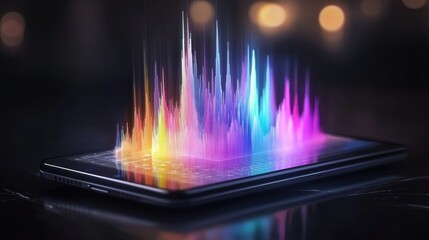 Poster - Colorful Digital Fountain with Mesmerizing Lights and Water Splashes