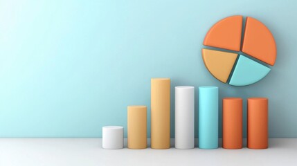 Poster - Colorful Geometric Data Visualization Infographic Arrangement on Pastel Turquoise Background
