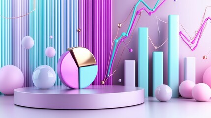 Poster - Minimalist 3D Geometric Shapes on Podium Display Abstract Composition Pastel Toned