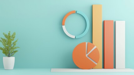 Poster - Vibrant Geometric Shapes and Pastel Minimalist Background for Digital Art and Design