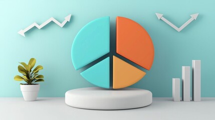 Poster - Geometric Business Infographic with Pie Chart and Arrows on Pastel Background