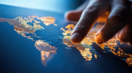 Poster - Illuminated World Map Showing Global Connectivity and Data Sharing