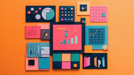 Poster - A startup project management board with key objectives highlighted on a bright orange background.
