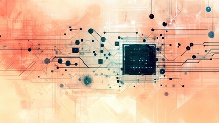 Poster - A transistor circuit diagram overlayed on a realistic transistor, set on a smooth pastel peach background.