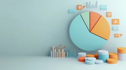 Poster - Colorful 3D Pie Chart and Infographic Symbols for Data Visualization and Business Analytics