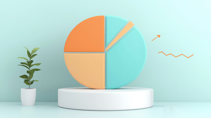 Poster - Minimalist Pastel Pie Chart Infographic Geometric 3D Shapes Studio Render