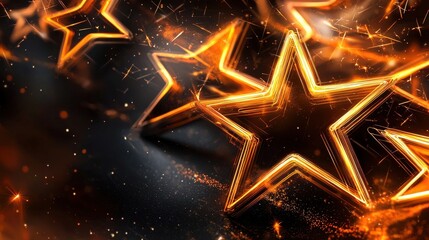 Poster - Glowing Shimmering Stars Bursting in Bright Night Sky with Cosmic Energy and Abstract Radiance