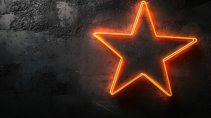 Poster - Glowing neon star symbol on dark concrete background with copy space