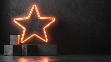 Poster - Glowing Neon Star Silhouette Against Dark Background