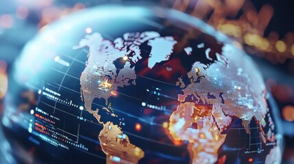 Poster - Glowing Digital World Map Depicting Global Business Finance and Technology Connectivity
