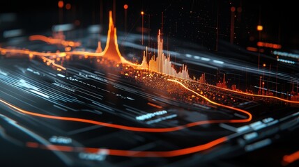 Poster - Glowing Futuristic Digital Landscape with Dynamic Energy Waves and Pulsing Neon Patterns