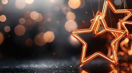 Poster - Glowing star shaped holiday with sparkling bokeh lights in festive atmosphere for Christmas or New Year