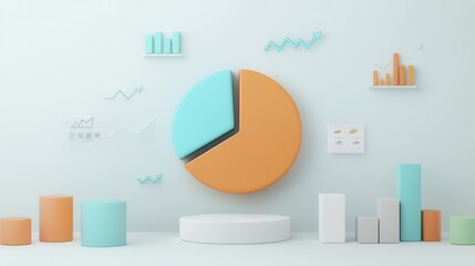 Poster - Pastel Colored Minimal 3D Infographic Shapes with Gradient Background for Business Data Visualization and Analytics