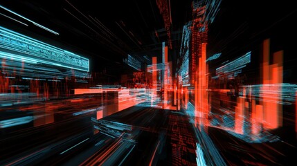 Poster - futuristic blurred cityscape with vibrant neon lights and dynamic motion trails in urban night scene