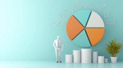 Poster - Conceptual business analytics graph and charts on minimalist office background