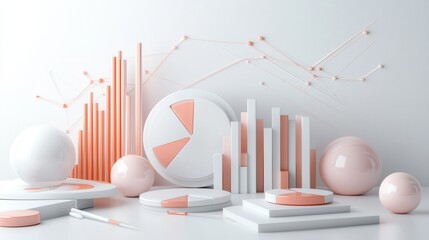 Poster - Abstract Geometric Shapes and Patterns Composition in Pastel Colors for Modern Interior or Product Display