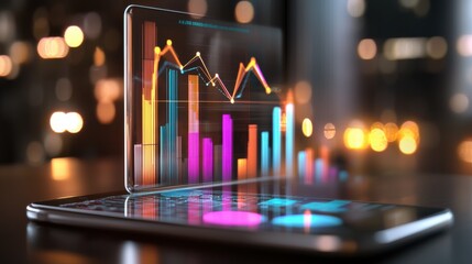 Poster - Digital Financial Analytics Dashboard on Mobile Device with Analyzing Market Trends and Business Data Visualization