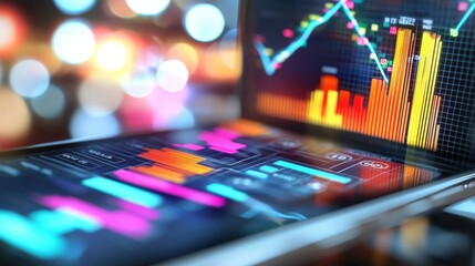 Poster - colorful financial data analytics dashboard on computer screen