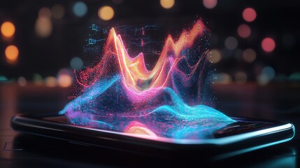 Poster - Glowing Neon Waves of Energy and Electricity Pulsing Through a Futuristic Digital Landscape