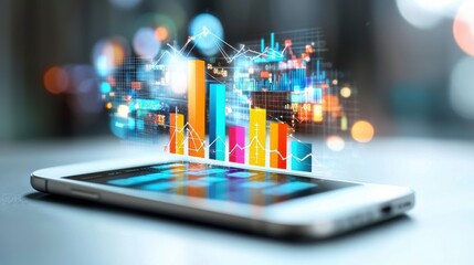 Poster - Digital data analytics and financial infographic on mobile tablet screen
