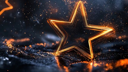 Poster - Glowing Star Shaped Fireworks Explosion in Dramatic Night Sky with Radiant Beams of Light