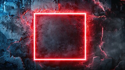 Sticker - Striking Crimson Neon Frame Glowing Against Moody Dark Abstract Background