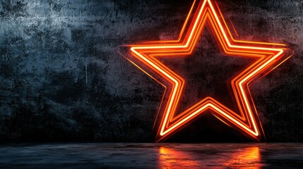 Poster - Bright Neon Star Glowing Against Dark Moody Background Offering Captivating Lighting Effect