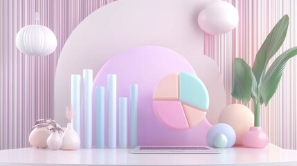 Poster - pastel geometry spherical abstract still life with reflection and minimal design