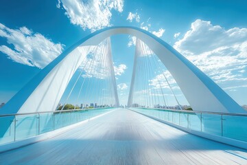 Spectacular bridge design urban cityscape architectural wonder bright sky panoramic view modern concept