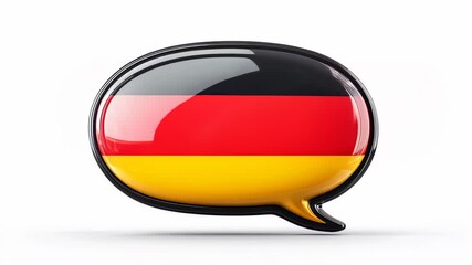 Poster - Dynamic german flag speech bubbles rotating against white backdrop, representing communication, national identity, and global dialogue through glossy animated design